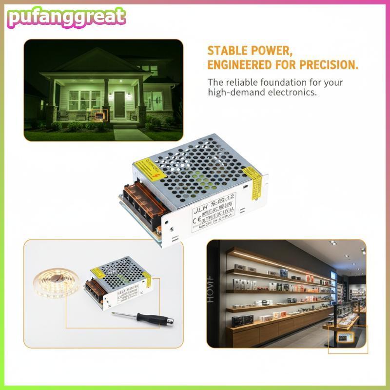 Pufanggreat Universal 5V Transformer AC 110V-240V 60W อะแดปเตอร์ Stable Performance สําหรับ LED Stri