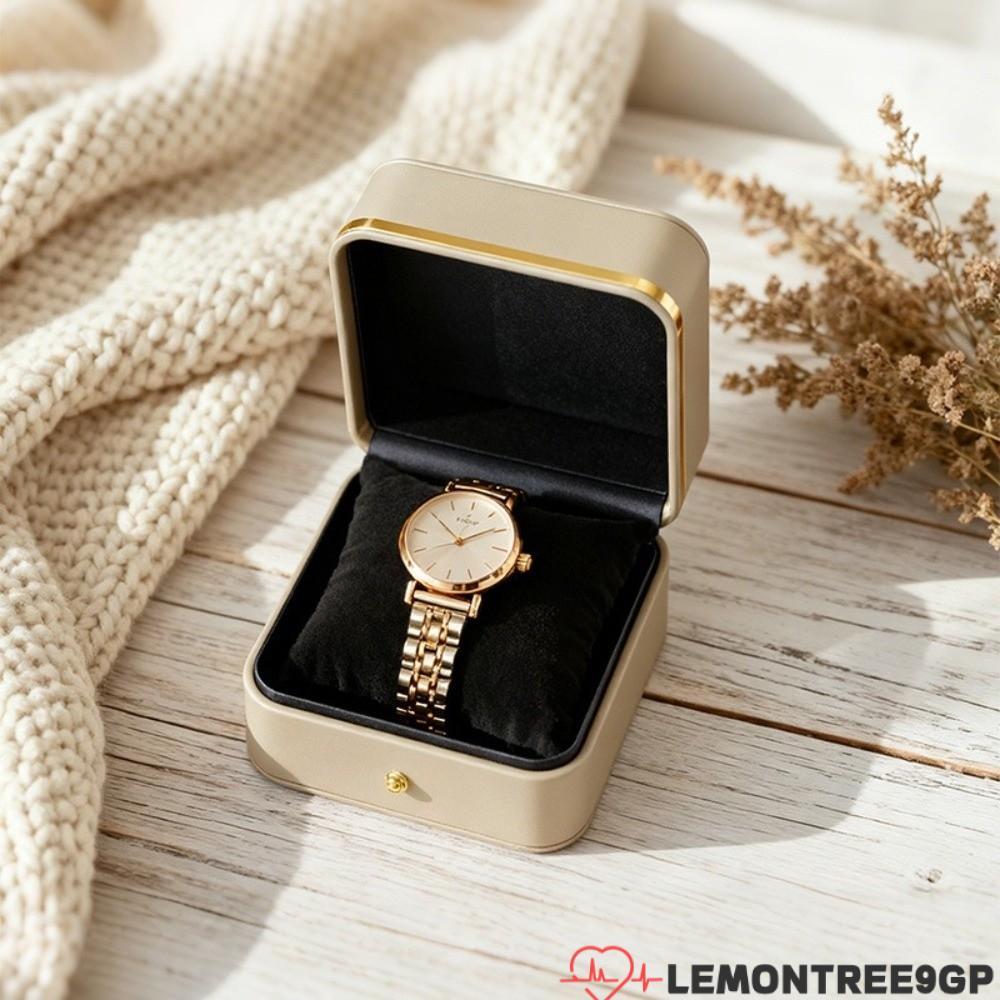 LEMONTREE9GP Watch Holder Box, Gold Trim Pu Leather นาฬิกาข้อมือ Storage , หรูหราพร้อมนาฬิกาหมอนเครื