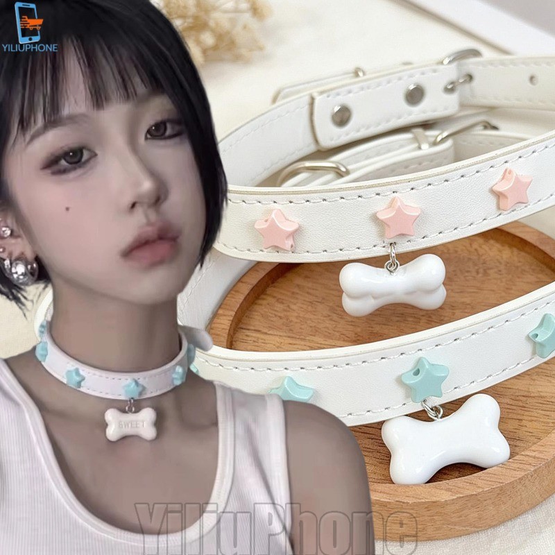 [Bless] สร้อยคอจี้กระดูกดาว - Y2K Leather Bone Chocker - สร้อยคอหวานเย็น - Charm Harajuku Accessorie