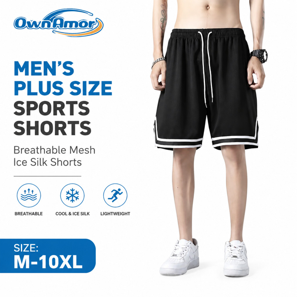 M-10XLMen Plus Size Sports Shorts Jogger Shorts & Breathable Mesh Ice Silk Shorts