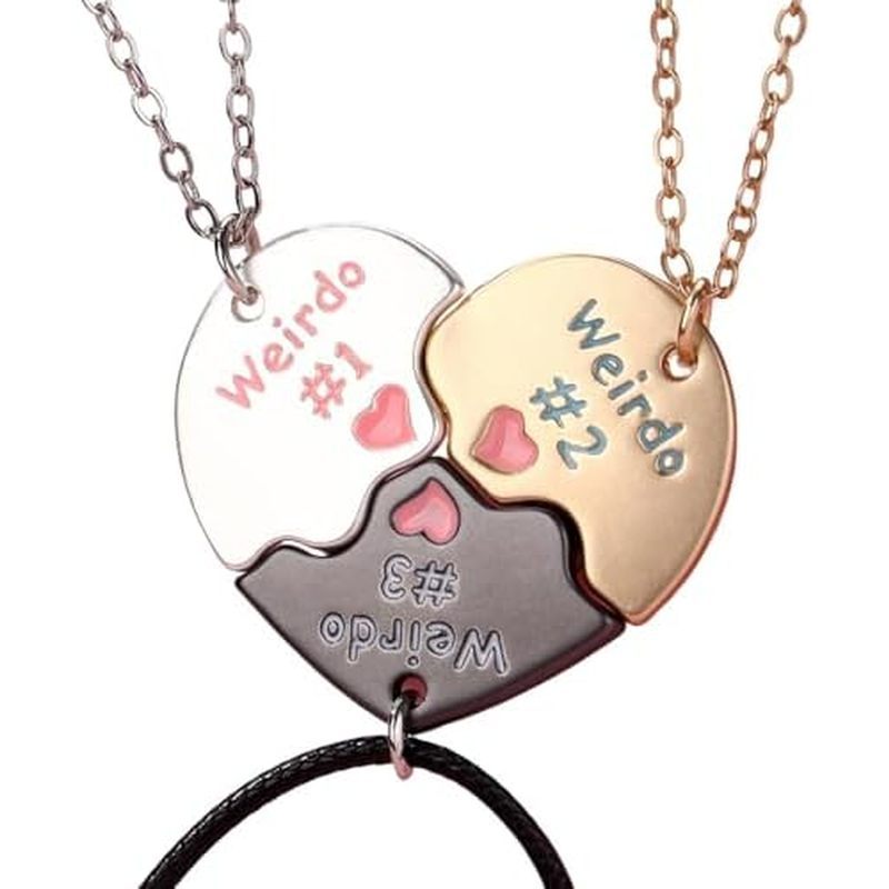 BFF สร้อยคอสําหรับ 3, Matching Heart Split Strangeo 1 Weirdo 2 Strangeo 3 Soul Sister Jewelry, Best 