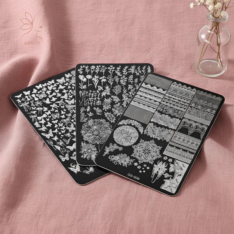 [maybeauty] ลูกไม้ฝรั่งเศสดอกไม้ผีเสื้อแผ่นปั๊มเล็บง่ายต่อการโอเปร่าReusable DIYเล็บเครื่องมือสําหรับเล็บHobbyistsเริ่มต้น {TH}