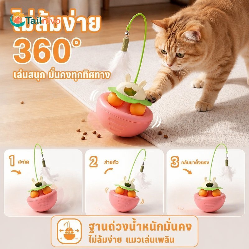 ของเล่นแมว Tumbler Wobble Rabbit Ball Track Feather Teaser Treat Dispenser Solo Play Anti ความเบื่อหน่าย