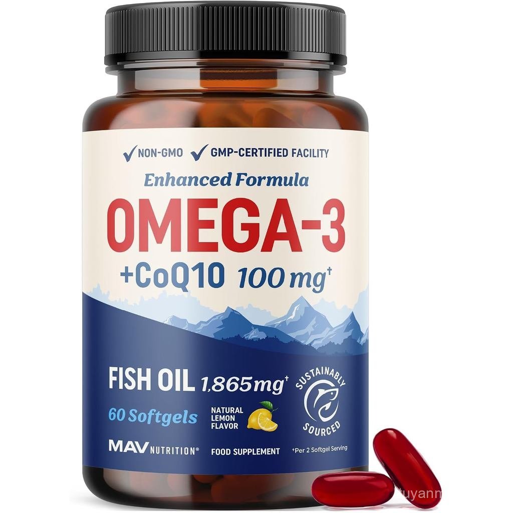 น้ํามันโอเมก้า 3 + Co Q10 | 1305MG Omega3 พร้อม CoQ10 100MG สําหรับ Heart Health Cellular Energy และ