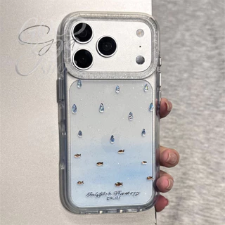 🌸Good🌸ส่งจากไทย เคสโทรศัพท์มือถือ เคสไอโฟน กันกระแทก สําหรับ IPHONE 17 16 11 12 13 14 15PRO MAX 7Plus XS/XRหยดน้ำฝนสีฟ้า