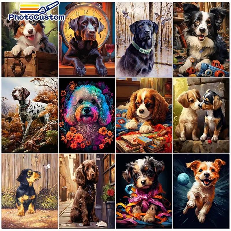 Dog Painting On Canvas Frameless Animal  Painting Abstract Wall Art For Room Home decor