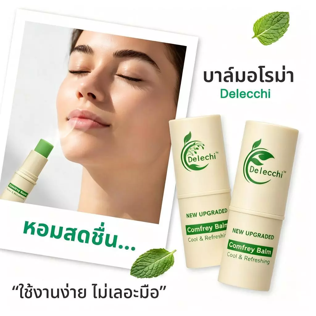 Delecchi Comfrey Balm บาล์มกลิ่นสดชื่น สดชื่นตื่นตัว หอมกลิ่นมิ้นต์ ผ่อนคลาย ปรับอากาศ สบายอารมณ์ ขนาด 7g