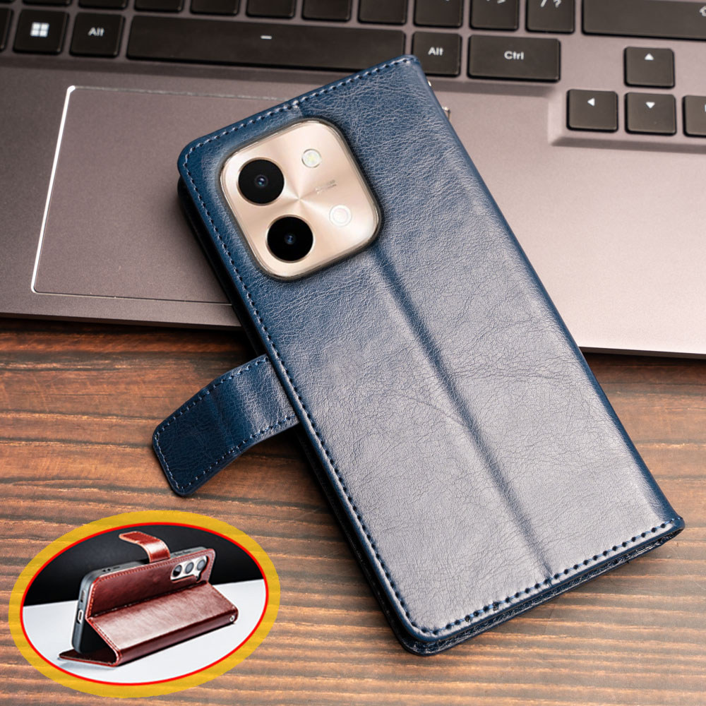สําหรับ Vivo Y28 4G Vintage กระเป๋าสตางค์หนังคลาสสิก Folio Case Flip Notebook สไตล์ฝาครอบแม่เหล็กปิด Kickstand ช่องใส่การ์ด