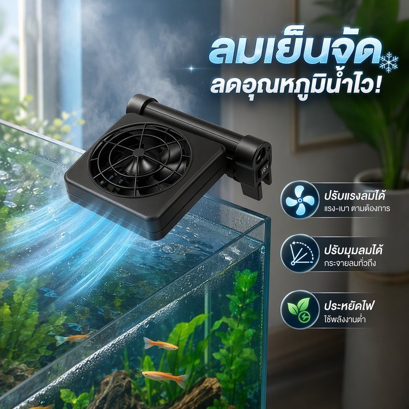 พัดลมตู้ปลา ระบายความร้อน ปรับแรงลม ปรับมุม ประหยัดไฟ สำหรับตู้ไม้น้ำ ตู้กุ้ง
