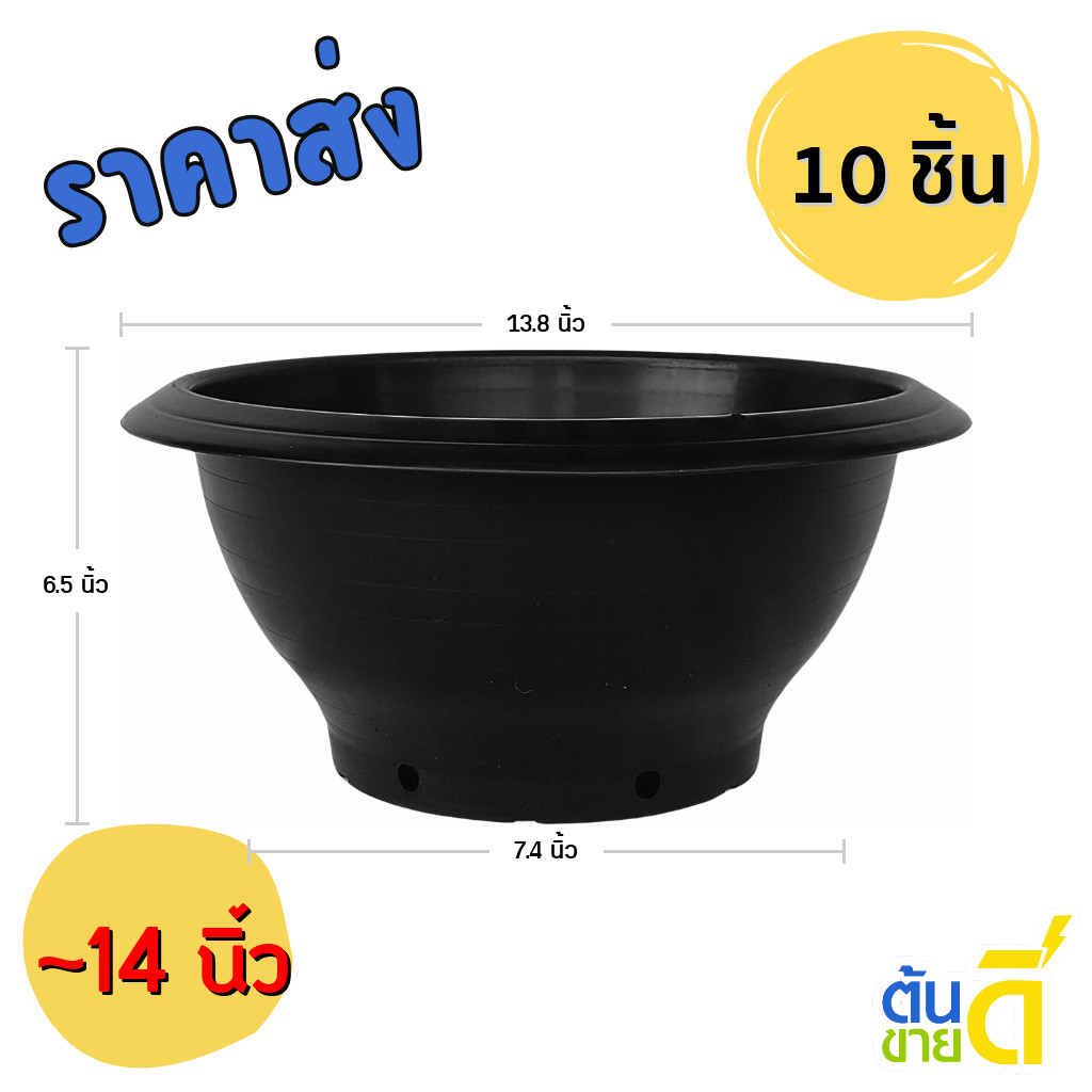 กระถาง อ่างบัว อ่างชวนชม มีรู ขนาด 13 นิ้ว สีดำ 10 ใบ ชิ้น อัน