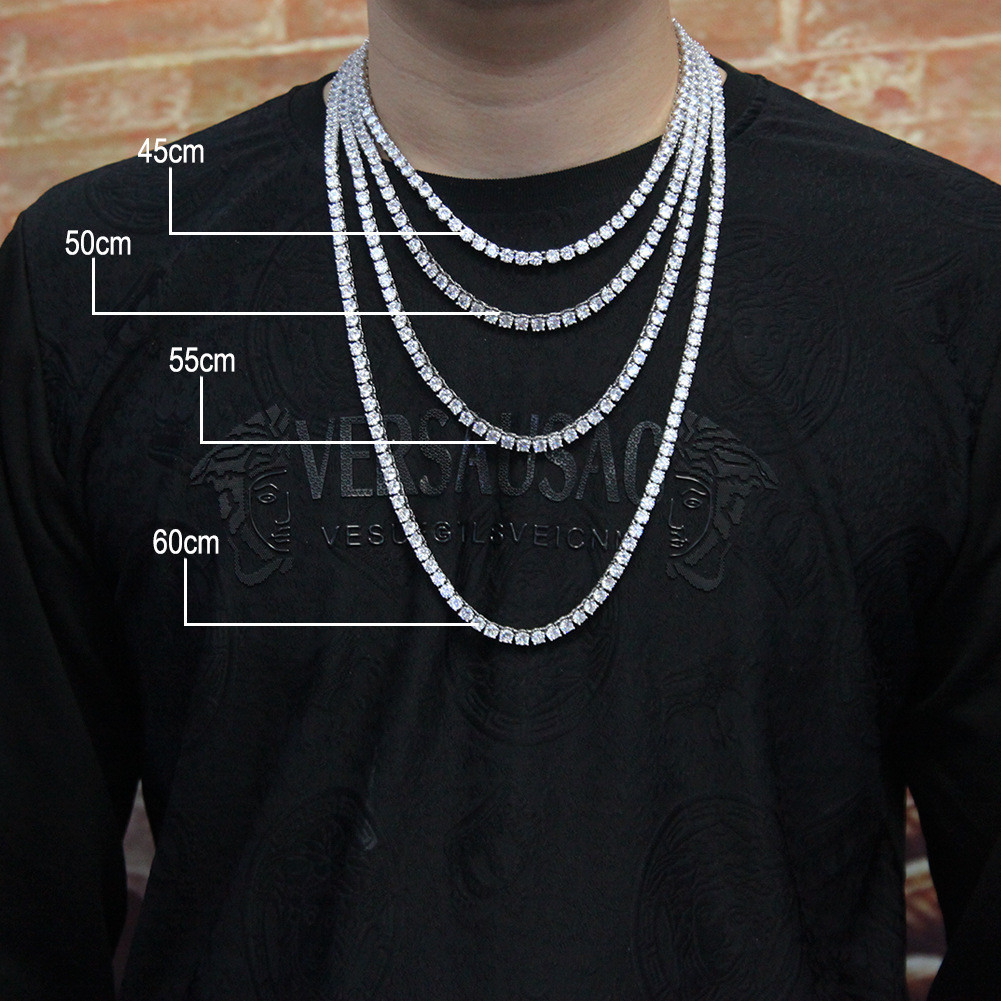 MS เทนนิสโซ่เดี่ยวแถวเพชร 4 มม. American Hip Hop แนวโน้ม hiphop Full Diamond Cool คู่สร้อยคอผู้ชายที