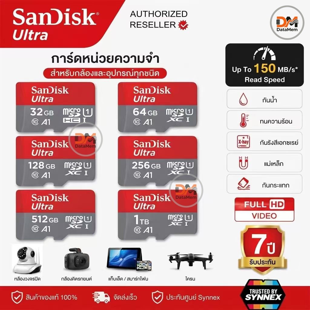 Sandisk Ultra Micro SDCard 32GB/64GB/128GB Class10 A1 (SDSQUAB)เมมโมรี่การ์ด TF Card แท๊บเล็ต Tablet