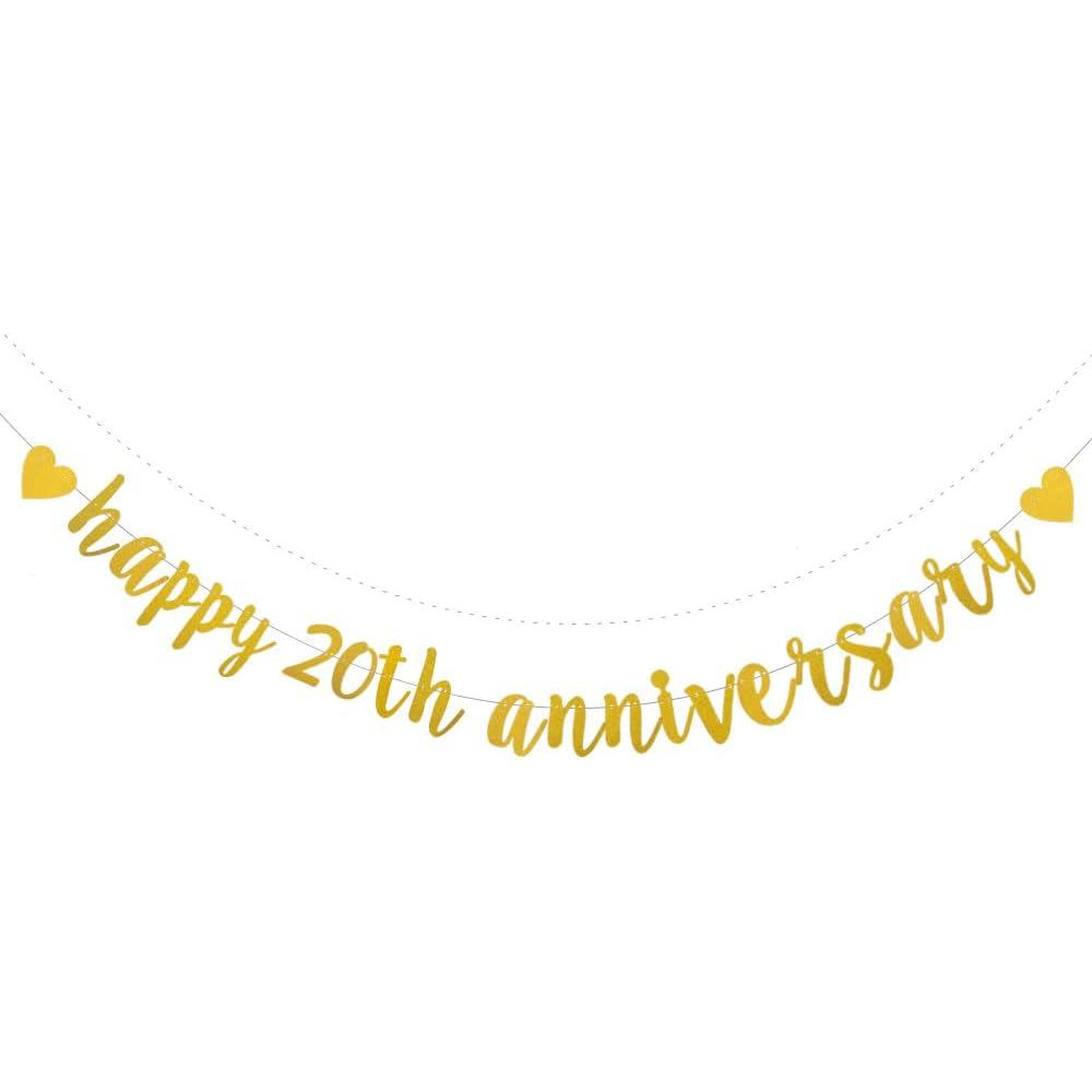 XIAOLUOLY Gold Glitter Happy 20th Anniversary Banner,Happy 20th Anniversary