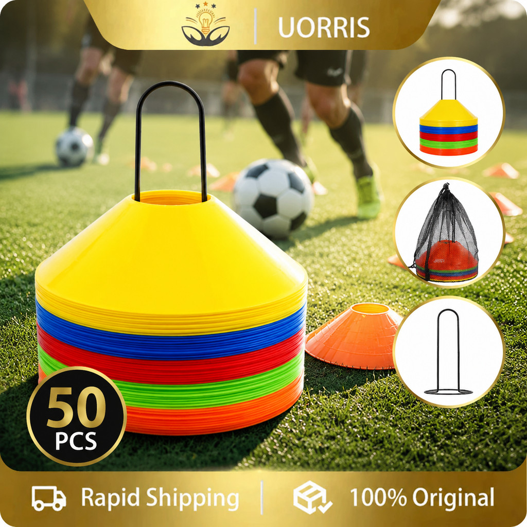 UORRIS กรวยฝึกซ้อม ฟุตบอล ชุด 50 ชิ้น มาร์กเกอร์โคน กรวยซ้อมบอล ฝึกความว่องไว ฝึกทักษะกีฬา