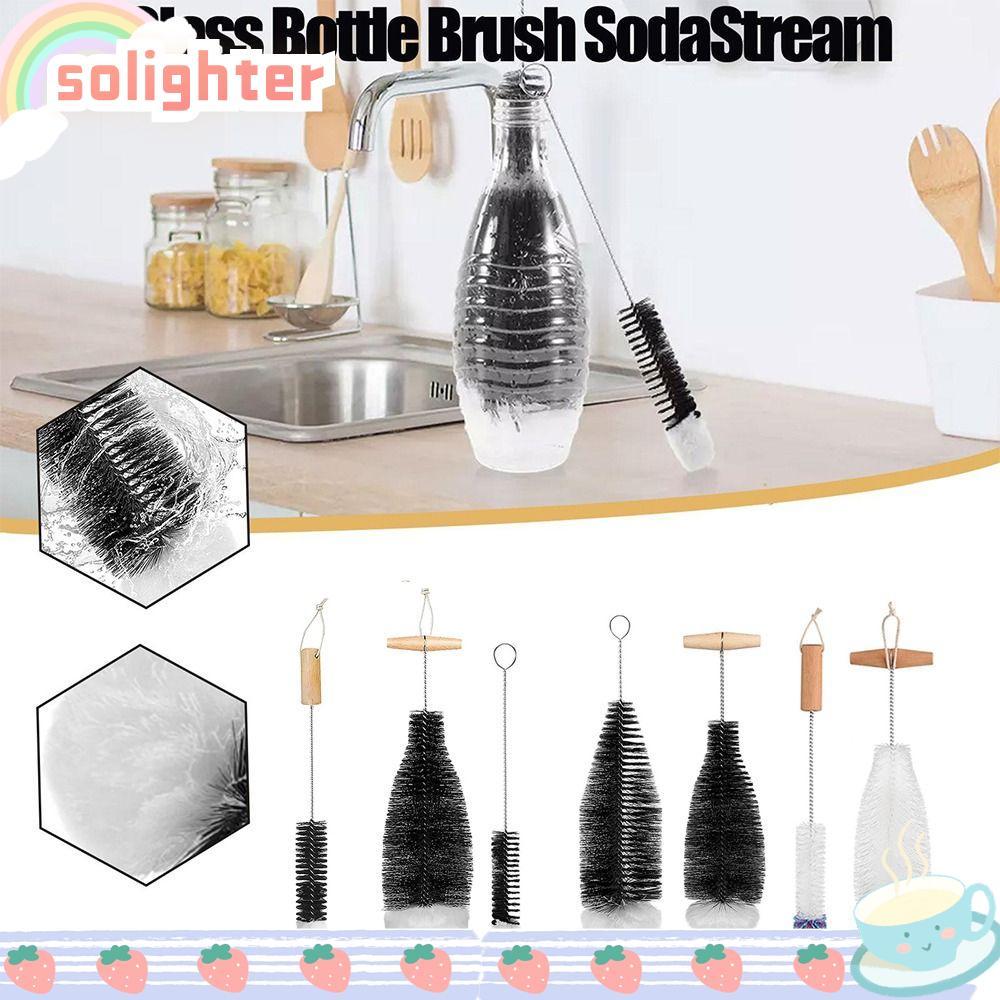SOLIGHTER Glassware Jars ทําความสะอาด, Beechwood Handle เครื่องมือทําความสะอาดห้องครัว Soda Stream แ