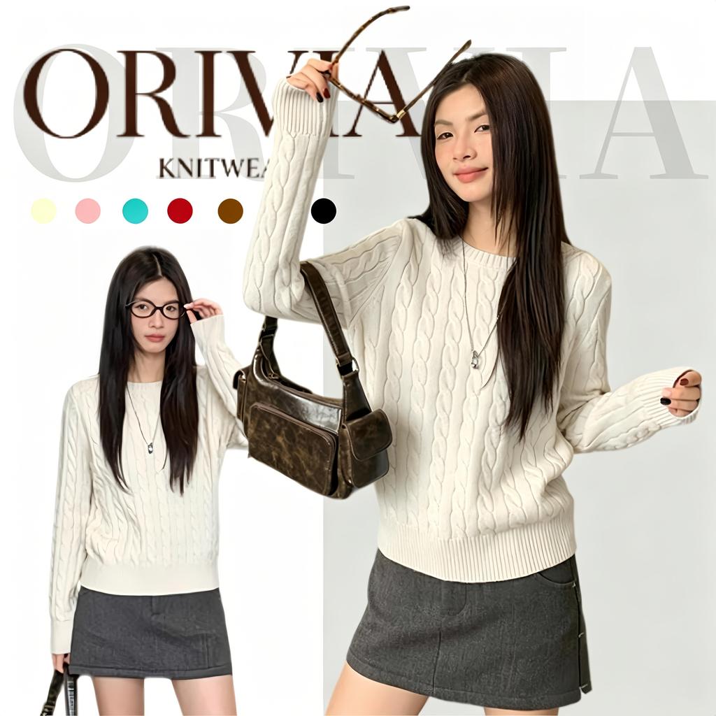 ORIVIA -15038เสื้อถักคอกลมสำหรับผู้หญิงรุ่นใหม่ สวมใส่ได้หลากหลายโอกาส15038