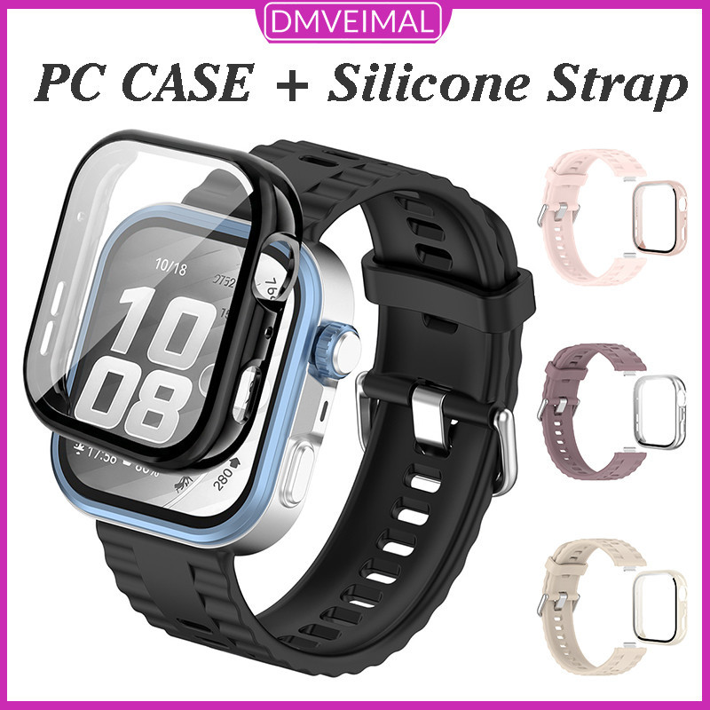 ผ้าคลุมตัวเครื่องพีซีแข็ง แก้วชุบเคลือบ สายรัดซิลิโคน for Huawei Watch Fit 5/Fit 5 Pro/Fit 4/Fit 4 Pro/Fit 3