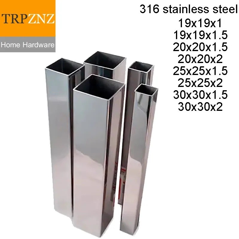 316L สแตนเลสสตีลท่อท่อ 19x19 20x20 25x25 30x30 มม.ความหนาผนัง 1 1.5 2 มม.กันสนิมสําหรับรางเลื่อน
