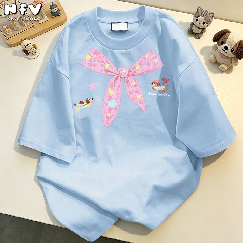 【จัดส่งตลอด 24 ชั่วโมง】NFV แฟชั่นเกาหลี เสื้อยืดแขนสั้นคอกลม ลายพิมพ์เนคไท ทรงหลวม ผ้าฝ้าย YG3827