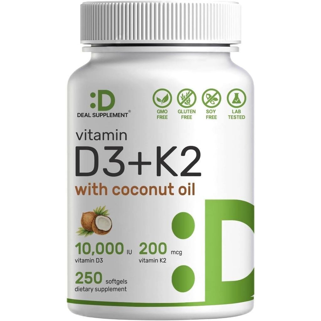 DEALVitaminD310, 000IU+K2MK7200mcgSoftgels, 250Mount|2-in-1Complex รพ คอเต่าVirginCoconutOil complex