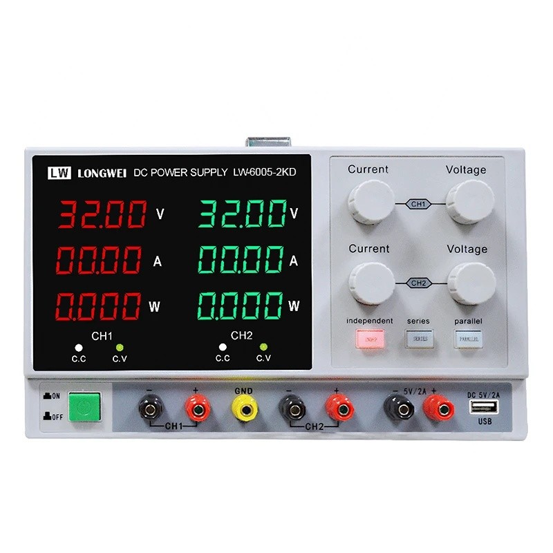 8MBI Dual DC Double Channel ห้องปฏิบัติการ Bench แหล่งจ่ายไฟ LONGWEI LW6005-2KD 60V 5A เอาต์พุต DC ต