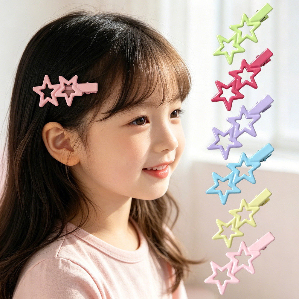 กิ๊บติดผมรูปดาวสีสันสดใสสไตล์ใหม่ ทำจากโลหะผสม สำหรับติดผมด้านข้างและผมหน้าม้า เครื่องประดับผมสุดน่ารัก