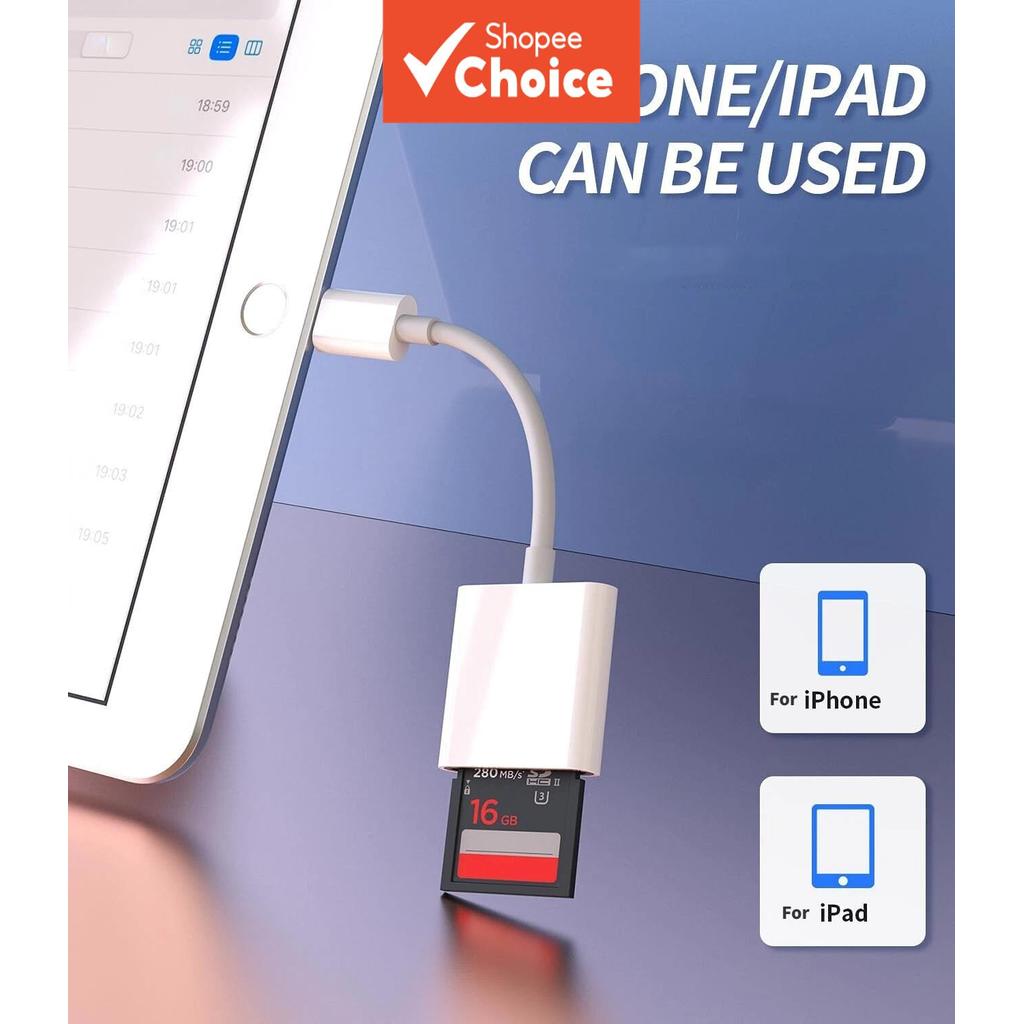 อะแดปเตอร์อ่านการ์ดหน่วยความจํา SD แบบ OTG สําหรับ iPhone 14 13 12 11 Pro Max และ iPad ใช้ถ่ายโอนข้อ