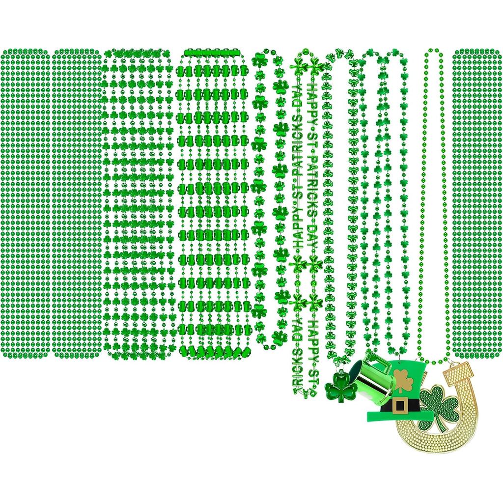 EOBOH 24PCS St Patricks Day สร้อยคอลูกปัด, 9 ชนิด St Patricks ลูกปัดอุปกรณ์เสริม, Irish Shamrock เบี