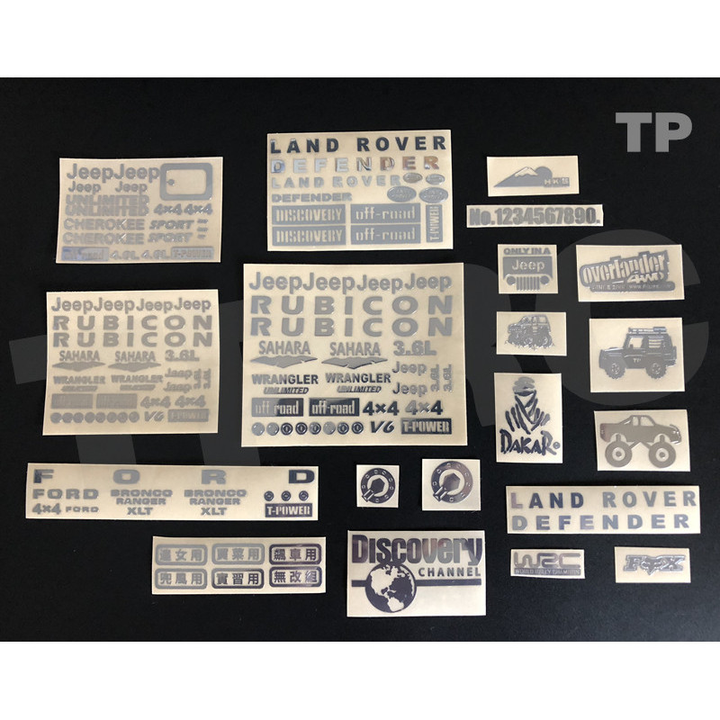 1/10 จําลองรถปีนเขา SCX10 JEEP KM2 90046 94180 Wrangler โลหะโลโก้รถสติกเกอร์