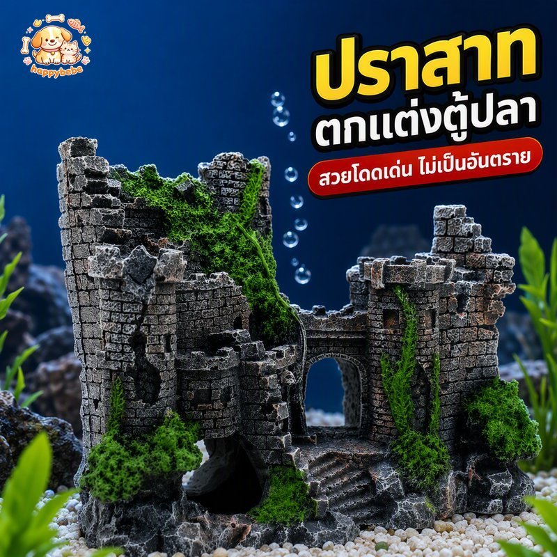ของตกแต่งตู้ปลา ปราสาทเรซิน วัสดุเรซินปลอดภัย ที่หลบปลา ฐานมั่นคง ใช้ได้ตู้ปลาน้ำจืดน้ำเค็ม