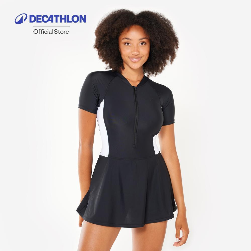 Decathlon Maillot Une Pièce Jupe Avec Zip ชุดว่ายน้ำวันพีซทรงกระโปรงมีซิปสำหรับผู้หญิง รุ่น Una - Black/White