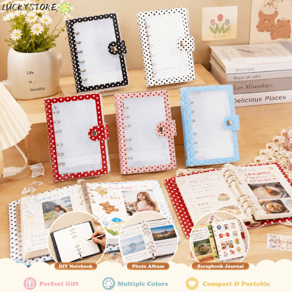LUCKYSTORE A7 Binder Cover, A7 Polka Dot Binder, INS PVC Kpop Photocard อัลบั้มปก Journal ทํา