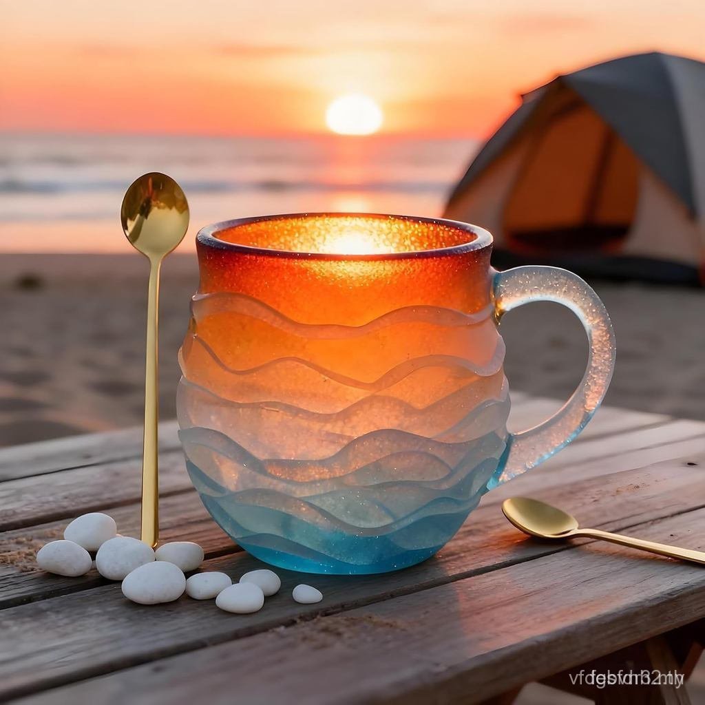 SeaGlassSunsetMug12Oz-เป่ามือOceanWave HandbuffOceanWave Sunset Design Tea & Coffee Ocean Lovers (Su