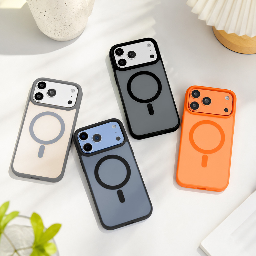 เคส For iPhone 11 12 13 14 15 16 17 Pro Max เคสอะคริลิกแม่เหล็กสัมผัสเหมือนผิว พร้อมดีไซน์สีตัดกัน