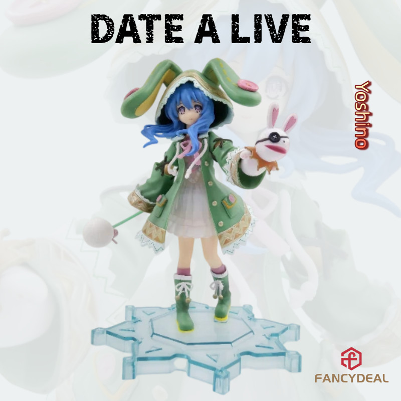 DATE A LIVE Yoshino Hermit Figure, PVC Anime Girl, Green Rabbit Hood Standing Ver., ฐานเกล็ดหิมะโปร่