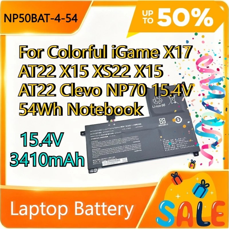 3410mAh NP50BAT-4-54 แบตเตอรี่แล็ปท็อปสําหรับ iGame X17 AT22 X15 XS22 X15 AT22 Clevo NP70 15.4V 54Wh