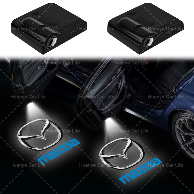 1/2/4pcs ไฟประตูรถไร้สายโลโก้รถยินดีต้อนรับแสงเลเซอร์สําหรับ Mazda 2 3 5 6 2017 CX-4 CX-5 CX-7 CX-8 
