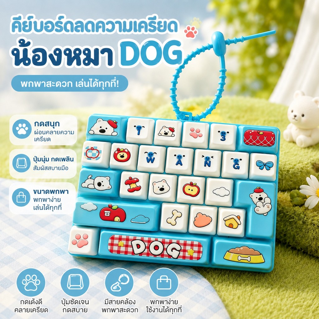 ของเล่นคีย์บอร์ดจิ๋ว ของเล่นกดคลายเครียดพร้อมสายคล้อง ปุ่มกดอิสระ ลายน่ารักสะสมได้ 26 คีย์คีย์