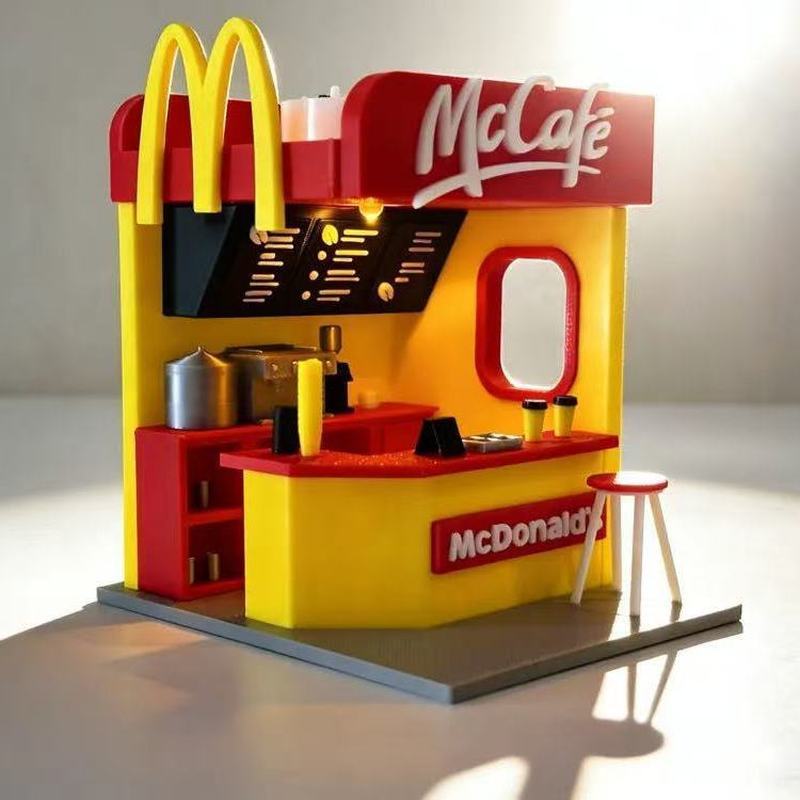1: 64 Scale McDonalds Miniature Coffee House McDonalds Coffee House ประกอบชุดตกแต่งไฟกลางคืนฟรี