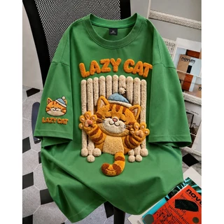 COD จัดส่งตลอด 24 ชั่วโมง Fanfei เสื้อยืดคอกลมแขนสั้น ทรงหลวมสไตล์สตรีท พิมพ์ลายการ์ตูนน่ารัก ผ้าฝ้ายแท้ ทันสมัย