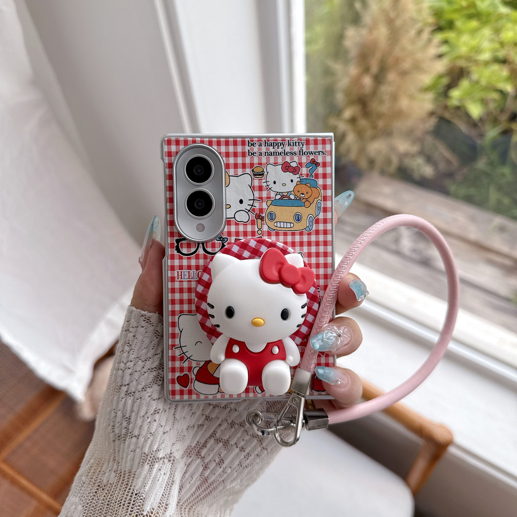 New style น่ารัก Kitty Cat วงเล็บ ฝังตัว Magnetic holder เคส สำหรับ Samsung Galaxy Z Fold8 Wide Case ชุดสามชิ้นที่ถอดออกได้รวมทุกอย่าง ป้องกันการตก พลิกปก เคส