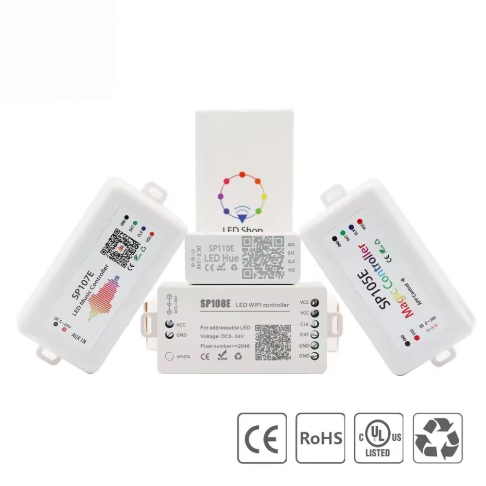 SP107E SP108E SP501E SP110E DC5-24V LED Music Controller พร้อมไร้สายบลูทูธ SPI สีควบคุมเพลงโดยโทรศัพ