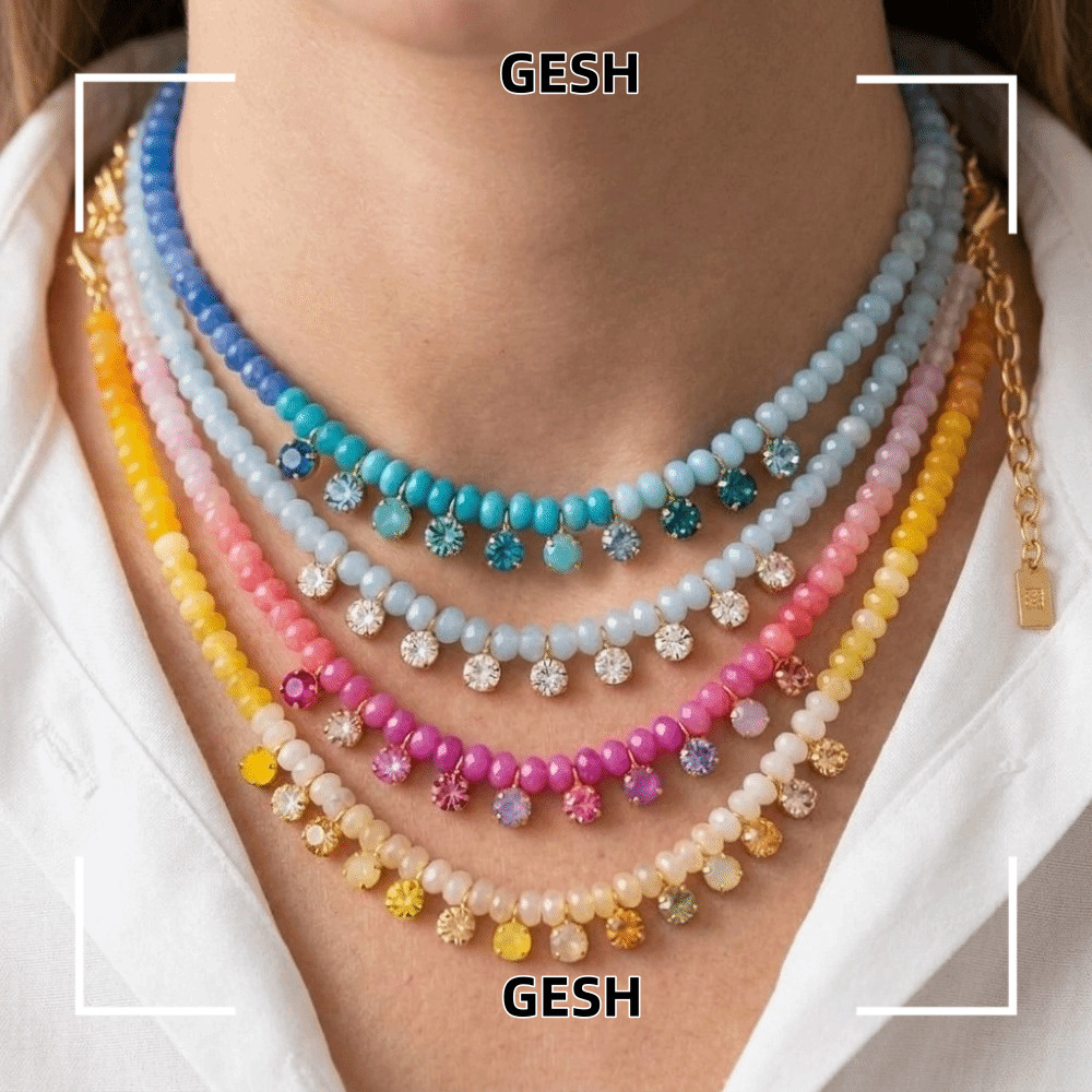 GESH Zircon จี้สร้อยคอ,จี้ออกแบบที่มีสีสันZircon Stackedสร้อยคอ,Vintage Chokerสไตล์Layered Chokerเคร