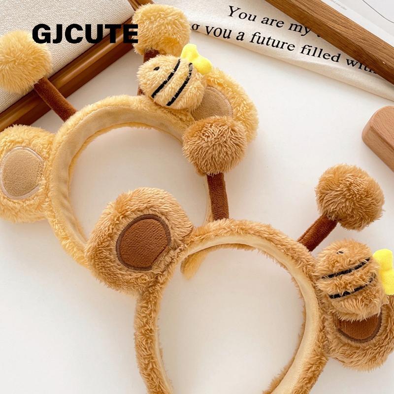 GJCUTE น่ารักการ์ตูน Bee หมีหู Plush Hairband สําหรับผู้หญิงสาวน่ารักล้างหน้าสัตว์ s คอสเพลย์ Hoops 