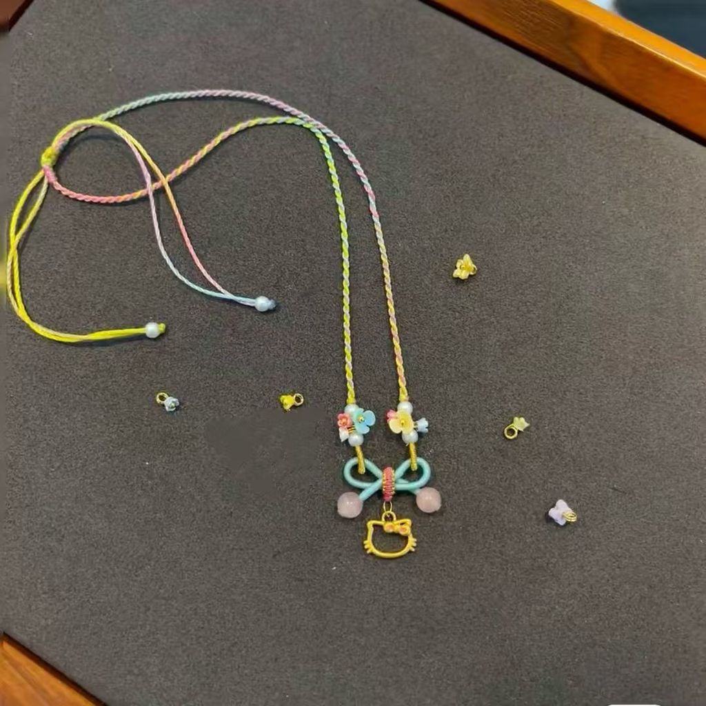 Dopamine สร้อยคอโบว์ฤดูร้อน Hello Kitty Segment ย้อม Clavicle Chain ปรับดอกไม้จี้เชือกแฟนหญิง 8.20