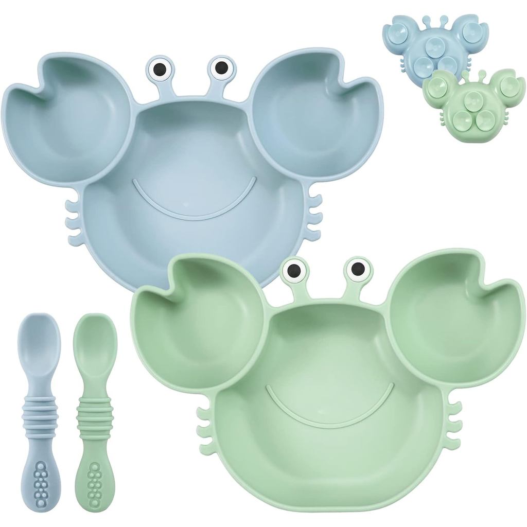PandaEarSetof2Divedจานเด็กพร้อมถ้วยดูดและช้อนเด็ก,จานเด็ก,Non-SlipBPA-FreeChildrensTtablewareSet,Pla