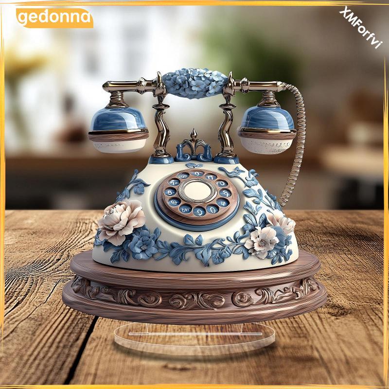 [gedonna] Retro โทรศัพท์ป้ายอะคริลิคสะสม 2D Art Craft พร้อมฐานตกแต่งโล่สําหรับชั้นวางห้องนั่งเล่น Ca