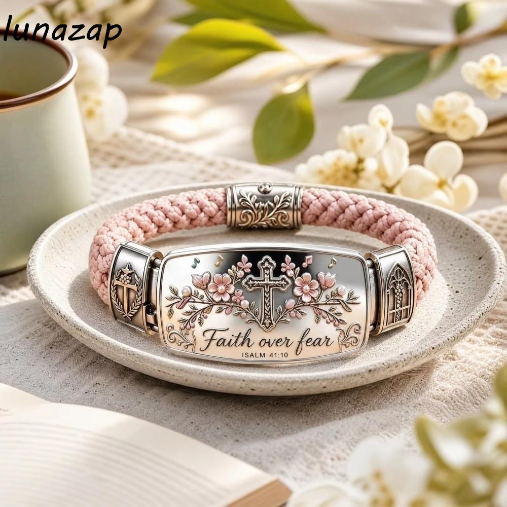 LUNAZAP Faith Over Fear Bracelet, Faith Over Fear Retro Style Cross Faith Bracelet, Style Religious 