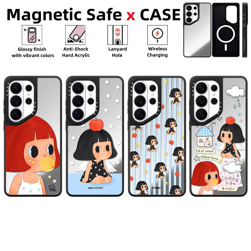 เหมาะสําหรับ Samsung Galaxy S26 S25 S24 Ultra S23 Plus เคสโทรศัพท์Bubble- blowing girl PiggyMirror แม่เหล็กปลอดภัยปลอกกันกระแทกความต้านทานฝาครอบป้องกัน