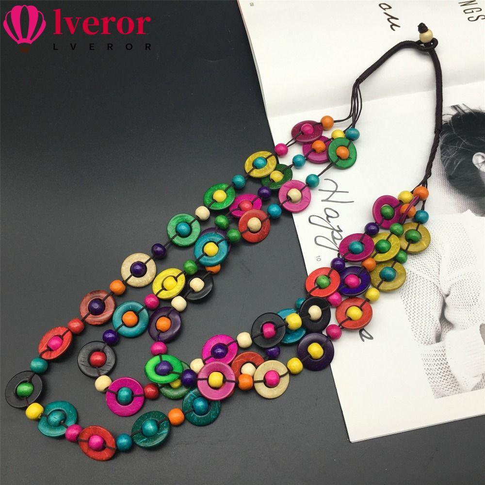 LVEROR สร้อยคอไม้ Handmade Statement Bib Bead เครื่องประดับคอ
